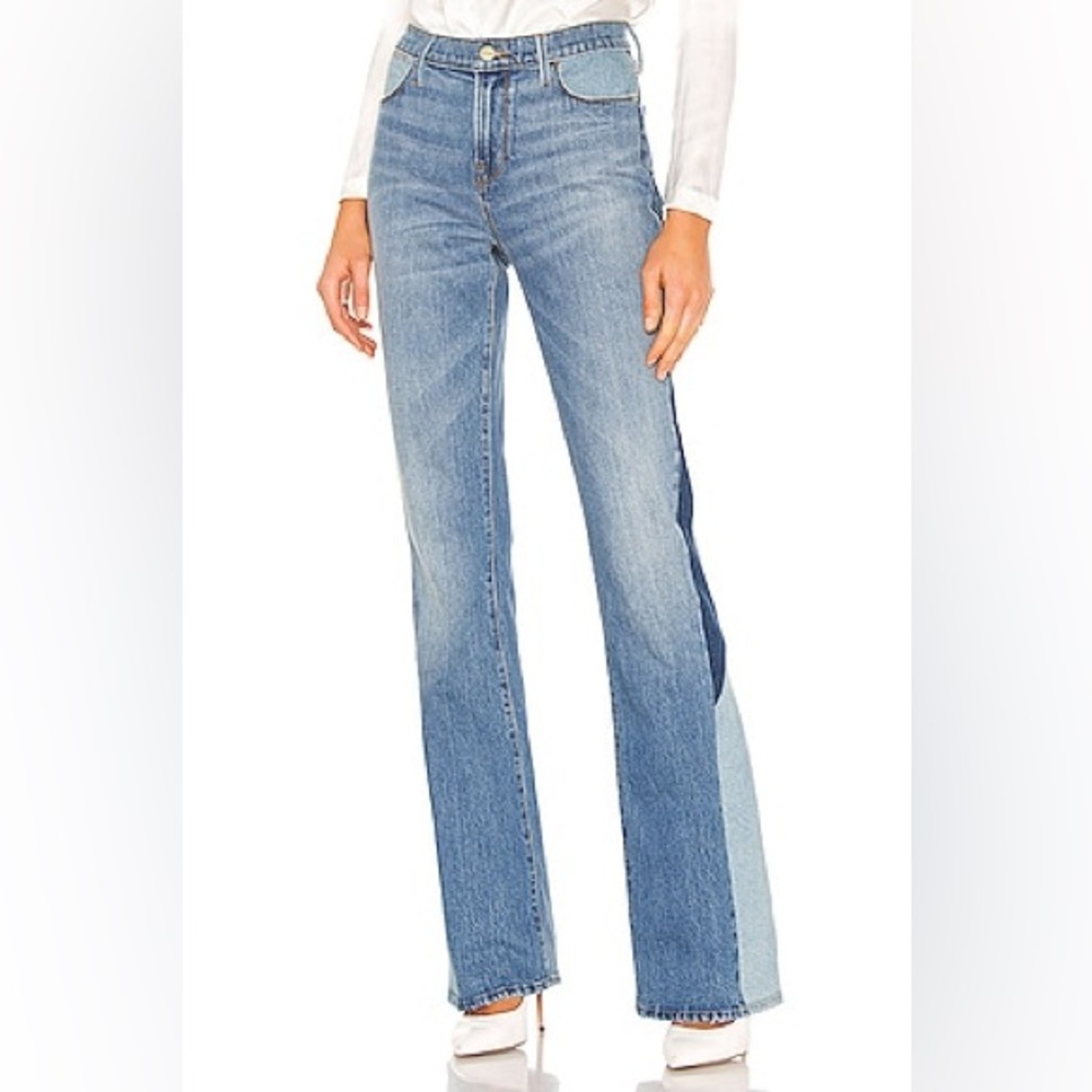 Frame Denim Le High Flare Diagonal Block Cuff Kingsley Wash Jeans Size 26